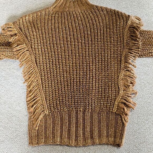 Express Metallic Bronze Brown Gold Fringe Mock Neck Sweater - Size Small - Picture 10 of 12